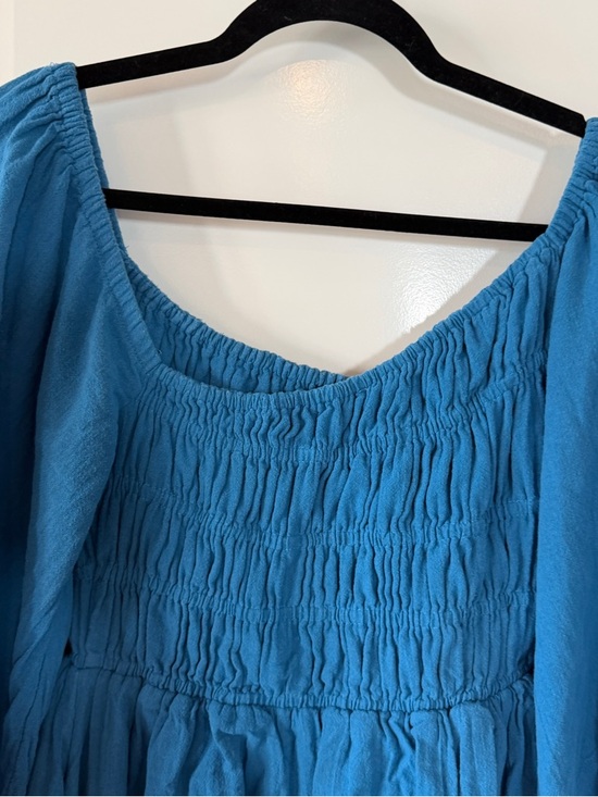 Free People Sunnier With You Blue Smocked Square-Neck Mini Dress XS - Picture 9 of 13